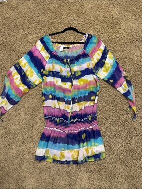 ABS Allen Schwartz Multicolor Stripe Swim Coverup in Blue, Pink, Yellow, White